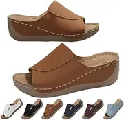 [HUIQINGLI] Comfortable Arch Support Slides Solid Color Sandals, Women Open Toe Breathable Platform Orthotic Wedge Casual Sandals