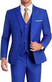 [Mrbuerly] Men Suit 3 Pieces Slim Fit, Groomsmen Business Jacket Vest Pant with Tie 2 Buttons Prom Tuxedo Xs/3630, Royal Blue, 6X-Large