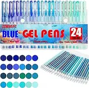 Blue Gel Pens for Coloring Book,72 Color Gel Pens Set including 24 Color Gel Pen with 48 Refills,40% More Ink Colored Gel Pens for Drawing, Doodling, Scrapbook, Journaling