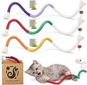 Petelligent 3-Pack Bent Cat Rope Toy, Pet Chew Toys, Interactive Tease Toys for Kittens, Bite-Proof Playthings, Cotton Rope Kitten Toys for Dental Care and Stress Relief, (Large 3 Pack)
