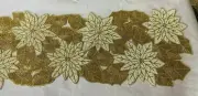 Christmas Beaded Table Runner Gold White Poinsettia Tahari 36" New Holiday