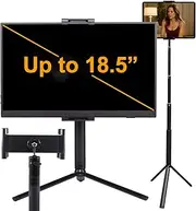FeeLazy Portable Monitor Stand 15.6 18.5 inch Travel Monitor Stand iPad Tablet Holder with Super Wide Clamp Swivel Tilt Ball Joint Telescopic Pole and Foldable Tripod FL11C
