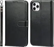 Cavor for iPhone 11 Pro Max Wallet Case for Women Flip Folio Kickstand PU Leather Case with Card Holder Wristlet Hand Strap Stand Protective Cover for iPhone11 Pro Max 6.5'' Phone Cases-Black