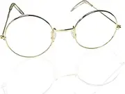 [Vaulted Skulls & Co] Round Wire Frame Glasses | Small Round Eyeglasses | Wizard Glasses | Santa Glasses | Costume Frames | Santa Costume Accessories | Non-Prescription Novelty Clear Lenses | Gold | One Size, Gold