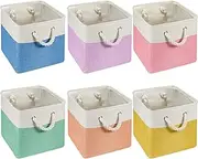 6 Pcs 11 x 11 Inch Cube Storage Bins Fabric Storage Organizer Bins Foldable Cube Baskets with Sturdy Carry Handles Wicker Baskets for Home(Macaron Color)