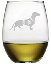 Susquehanna Glass Set of 4 Festive Dachshund Stemless Wine Tumblers