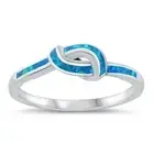 Knot Ring Blue Lab Opal Genuine Sterling Silver 925 Rhodium Plated Sizes 4 - 10