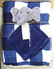Boys Lila & Jack 2 Pc Blue White Buffalo Plaid Baby & Elephant Security Blanket