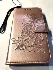 iPhone 11 Pro Wallet Case Pineapple Design Card Holder Rose Gold Color.
