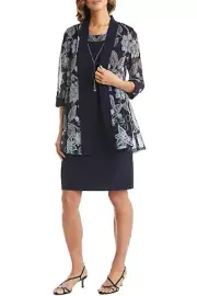 R&M Richards Puff Print Jacket Dress Navy