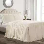 BEAUTIFUL MODERN CHIC XXL IVORY WHITE RUFFLE SHABBY SOFT BEDSPREAD QUILT SET