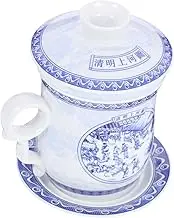 HAKIDZEL Retro Pattern Tea Cup Blue and White Ceramic Teacup Set Infuser Mini Tea Cup