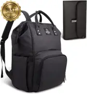 Nappy Changing Bag, Waterproof Diaper Backpack with Changing Pad, Black
