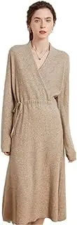 [Zadaos] Female 100% Cashmere Sweater Knit Dress Women V-Neck Knitwear Dresses Long Style