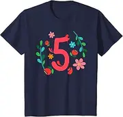 [X.Style] Kids Flower Birthday Shirt 5 Years Old Birthday Outfit Girls ds1004 T-Shirt (S) Navy Blue