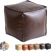 2025 New Stuffable Cushion Bag, Unstuffed Pouf Ottomans, 16 in Floor Footrest Cushion Storage Solution, Cube Decorative Footrest Storage Bag, Leather Pouf for Living Rooms and Bedrooms(Brown Sugar)