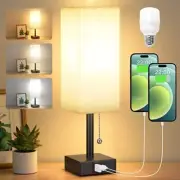 Nightstand Lamp with USB C+A Ports, 3 Color Modes by Pull Chain +LED Bulb