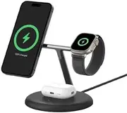 [Belkin] BoostCharge Pro 3-in-1 Wireless Charging Stand with Magnetic Qi2 15W, Fast Charging iPhone Charger Compatible with iPhone 15, 14, and 13 Series, AirPods, Apple Watch, & More - Black