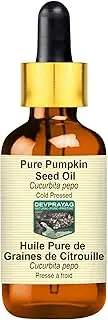 Devprayag Pure Pumpkin Seed Oil (Cucurbita pepo) with Glass Dropper Natural Therapeutic Grade Cold Pressed 50ml (1.69 oz)