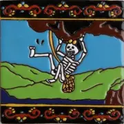 6x6 Cliffhanger. Day-Of-The-Dead Dia De Los Muertos Clay Tile Skeleton