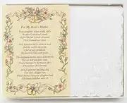 [Wedding Collectibles] Wedding Handkerchief Poetry Hankie (for Groom's Mother in Law) White, Lace Embroidered Bridal Keepsake, Beautiful Poem | Long-Lasting Memento for The Groom's Mother in Law | Includes Gift Storage Box