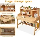 Solid Rubber Wood Kids Desk with Bookshelf&Drawer,Height Adjustable Study Table