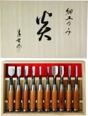 Japanese Chisel Nomi Carpenter Tool 10 pieces Set Flame Kawasei knife