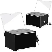 Acrylic Donation Suggestion Box with Lock, Secure and Safe Tip Jars, Ballot Donation Boxes for Restaurant, Business Cards, Fundraising