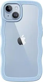 JETech Cute Case for iPhone 14 Plus 6.7-Inch, Wave Frame Curly Shape Shockproof Phone Cover for Women and Girls, Clear Hard PC Back (Blue)