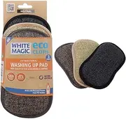 White Magic Eco Cloth Washing Up Pad 3 pack, Neutral - Double-Sided, Non-Scratch for Tough Messes & Gentle Cleaning, Machine Washable, Multi-Purpose Scrubbing Pads for Dishes & Surfaces