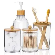 4pcs Boho Bathroom Decor, Bamboo Bathroom Container Accessories Set, Soap Dis...