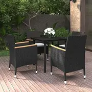 Patio Furniture Sets 5 Piece Garden Dining Set with Cushions Poly Rattan and Glass