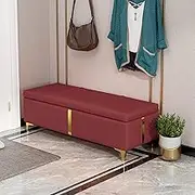 Modern Wine Red Leather Shoe Storage Bench Ottoman Entryway Bench Stool 24x16x17inch