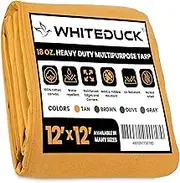 WHITEDUCK Canvas Tarp 18 oz. Heavy Duty Waterproof UV Resistant, Rustproof Grommets, Industrial & Commercial Use Cloth Tarp (Tan, 12' x 12')