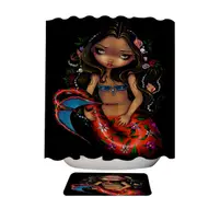 La Sirena the Big Eyed Mermaid with a Floral Tail Shower Curtain