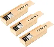 Abaodam 3 Sets Black Wooden Domino Blocks Stacking Game for Family Fun Wooden Building Blocks Elegant Storage Box for Game Nights and Indoor Activities