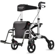 NNEMB 2-in-1 Foldable Aluminium Walking Frame Rollator and Transit Wheelchair wi