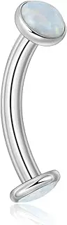 [Candyfancy] G23 Titanium Curved Barbell Piercing Jewelry 16G Rook Daith Tragus Eyebrow Lip Labret Snake Eyes Tongue Ring Opal Silver 6mm 8mm 10mm Banana Belly Bar