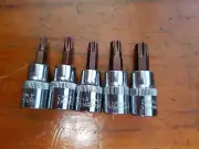 T25 T30 T40 T45 T50 -- 5x 3/8" dr torque torx Socket bit CrV-MO solid bit