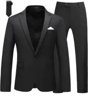 MOGU Mens Slim Fit 2 Piece Suit One Button Notch Lapel Tuxedo 34 Jacket 31 Pants