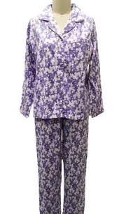 Ladies Purple Floral Cotton Flannelette PJS Size 18-24 Pyjamas Set (8064)