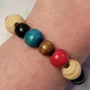 Boho Wooden Beaded Stretch Bracelet Brown Red Blue Black Beige Handmade Jewelry