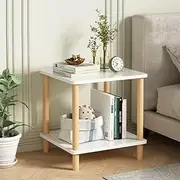 [Hbluefat] 2-Tier End Table, 15.75In Modern Wood Square Side Table, Small Bedside Table, Simple Style Nightstand for Small Space, Living Room, Bedroom (White)
