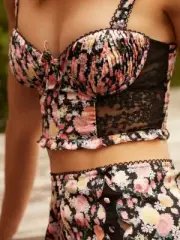 For Love & Lemons S New Gardenia Long Line Bustier Bra Top Corset Floral NWT