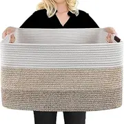DelSol Large Rectangle Blanket Basket Woven Wicker Nursery Cotton Rope Baskets for Storage Pillows Clothes Toy Organizer Hamper with Handle (Extra Large 1pack)