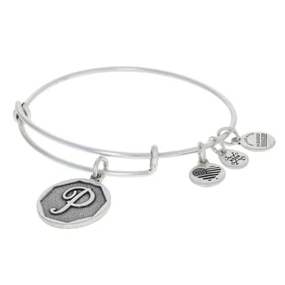 NEW Alex and Ani Initial P Bracelet - Silver Toned Monogram Letter Adjustable