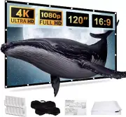 Projector Screen 120 Inch Anti-Crease 16:9 Foldable Portable Movies Washable
