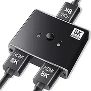 HDMI 2.1 Switch 8K, Ultra HD 8K Splitter Switch Bidirectional 2 In 1 Out/1 In 2 Out HDMI Switcher Plug&Play Fit for box,Apple TV,PS5/PS4,Roku,Blu-Ray,DVD,HDTV,Xbox PS5 Projectors Monitors(No Cable)