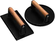 EWFEN Burger Press, 7" Round & 8.2"X4.3" Rectangle Heavy-Duty Cast Iron Smash Bacon Press Meat Steak with Wood Handle for Griddle, Sandwich, Nonstick Pan