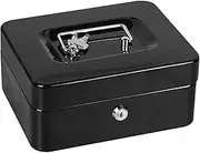 Fireproof Box Large Capacity Metal Safe Storage Box Portable Document Box with 2 Keys Home Car Travel (黒)
